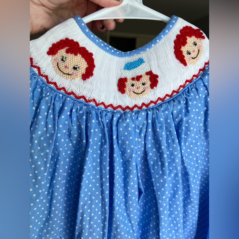 Raggedy Ann And Andy Smocked Dress Size 2T By Dibble Dabble - Picture 3 of 8